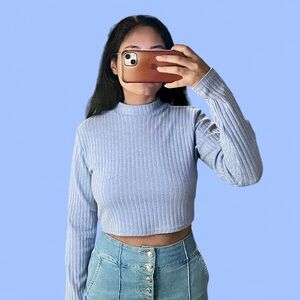 Forever 21 Sky Blue Ribbed Crop Top